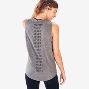 Fabletics Women’s Athletic Tank Top Small Gray Never Settle Soft Yoga NEW